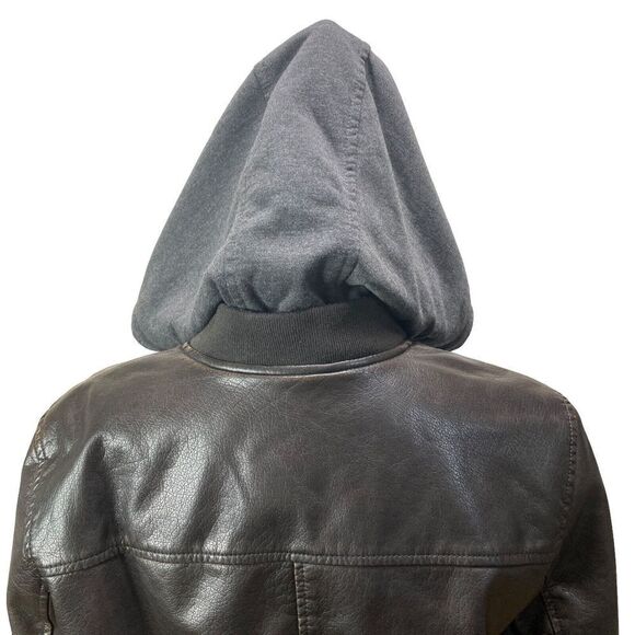 Levi Strauss Brown Faux Leather Jacket Hooded Womans Large Sherpa quilted zip - Picture 4 of 13